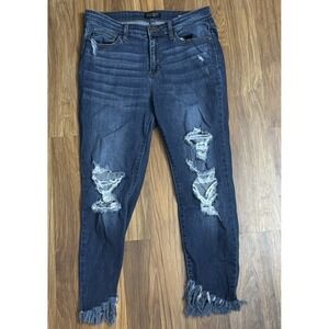 Judy Blue Women's Sz 11/30 Skinny Fit Distressed Frayed Hem Denim Jeans EUC